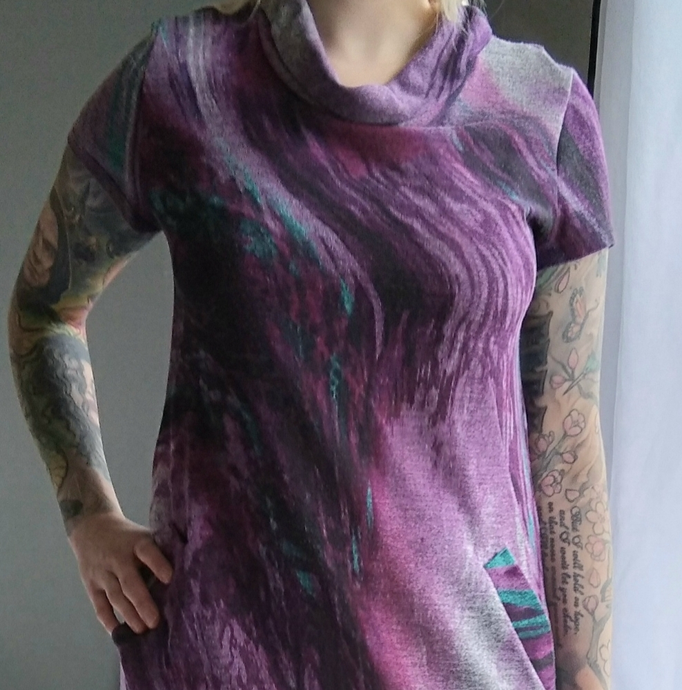 Purple Pattern Knit Shift Dress  size M-L